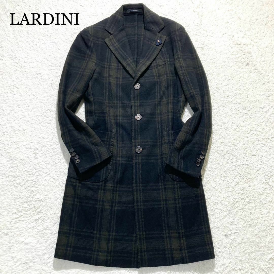 現行☆未使用級】LARDINI チェスターコート ブラック チェック 現行☆未使用級】LARDINI チェスターコート ブラック チェック