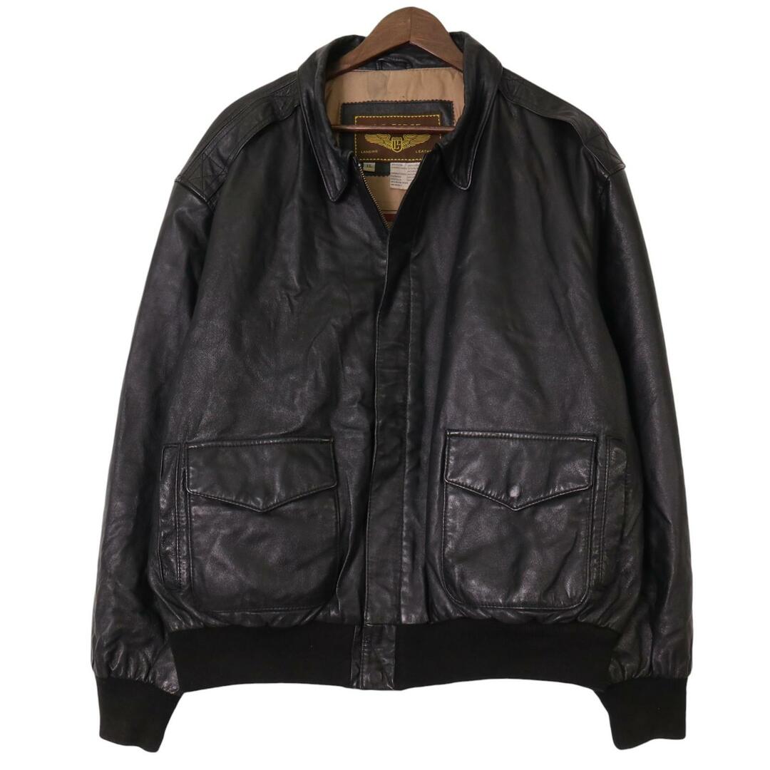 AIRFORCE LANDING LEATHER A-2 フライトジャケット レザージャケット ミリタリー ブラック (メンズ XL) 中古 古着 A2444