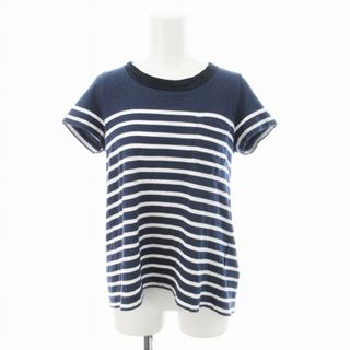 サカイラック(sacai luck)のサカイラック カットソー 半袖 ボーダー柄 レース 2 M 白 紺(カットソー(半袖/袖なし))