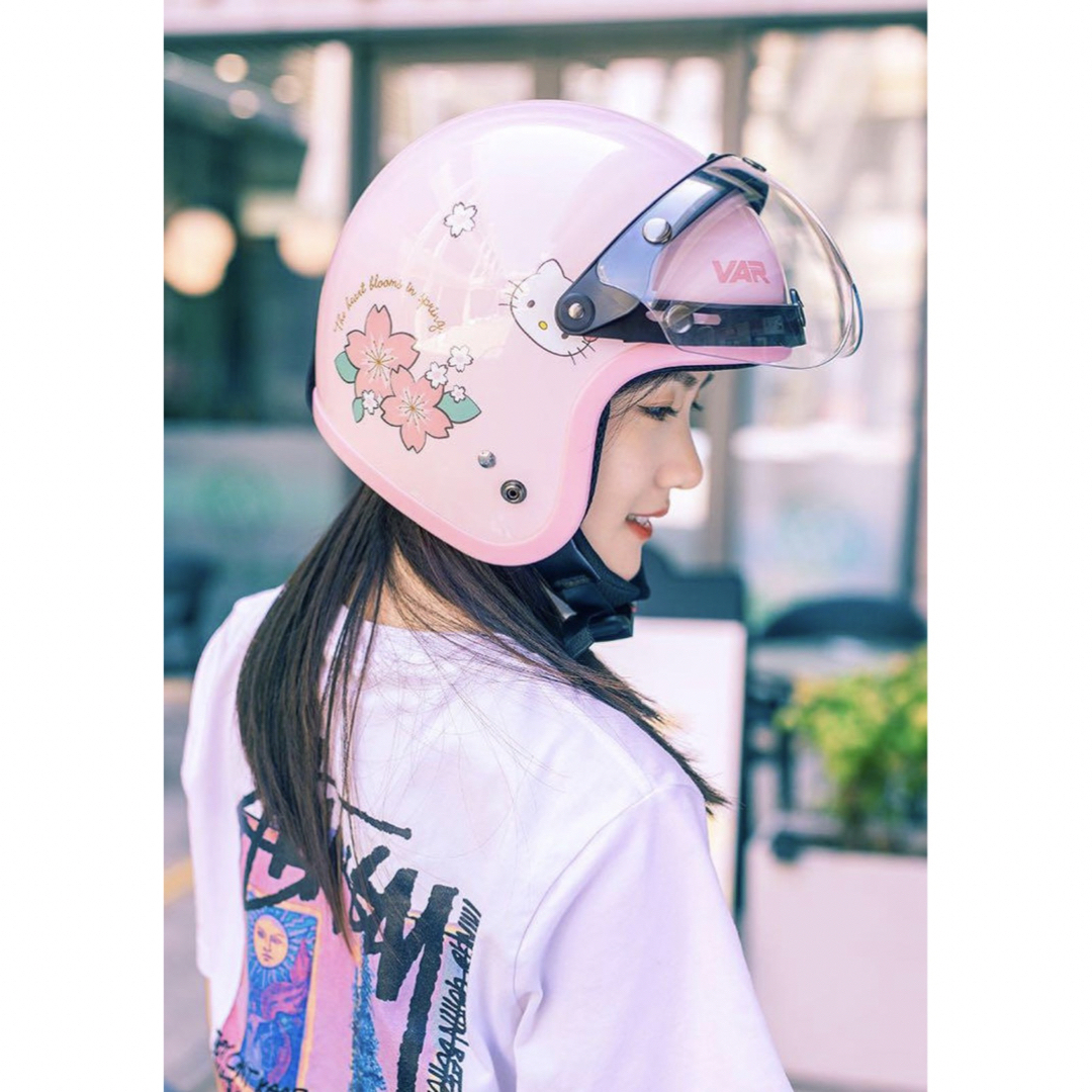 Hello Kitty ジェットヘルメットライトピンク原付レトロ Hello Kitty ジェットヘルメットライトピンク原付レトロ