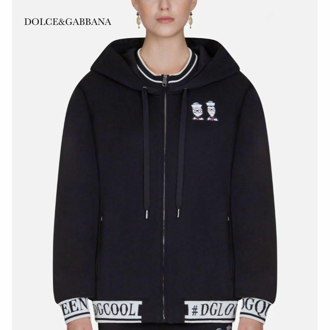 美品 DOLCE&GABBANA ブランドロゴ フーディー パーカー ブラック 美品 DOLCE&GABBANA ブランドロゴ フーディー パーカー ブラック