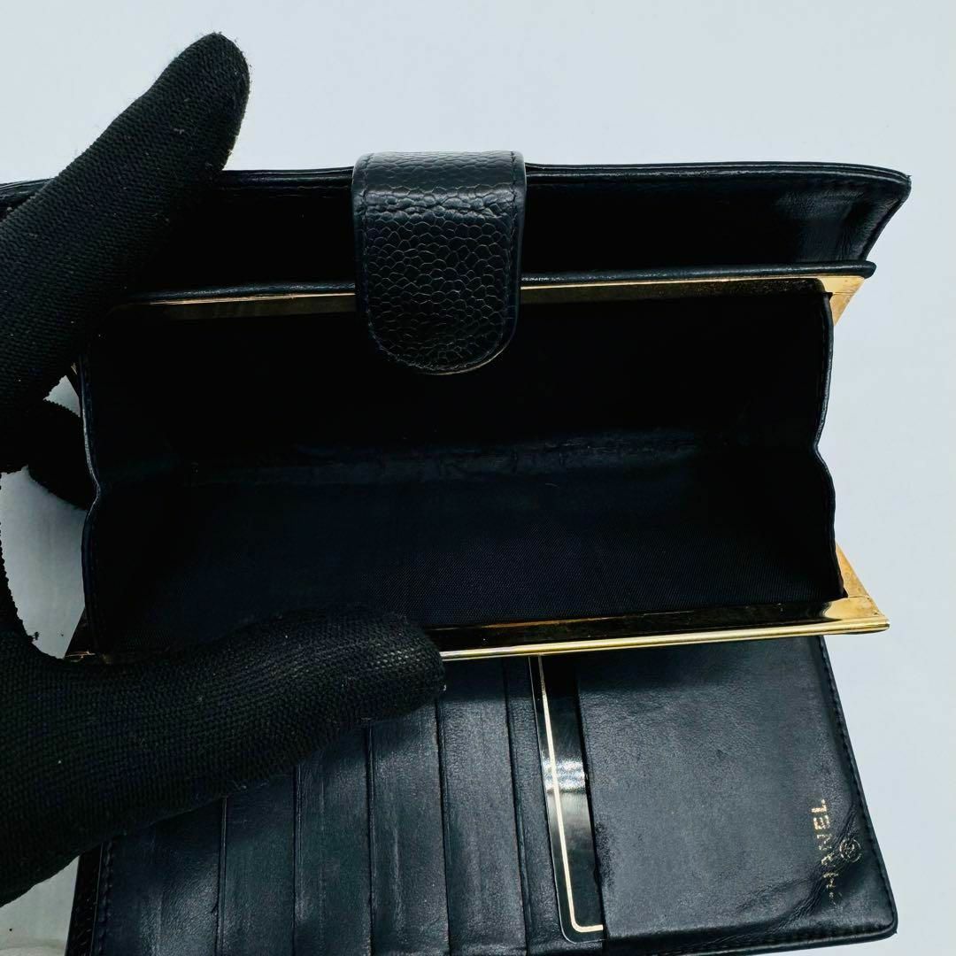 シャネル 長財布 キャビアスキン ココマーク がま口 二つ折り 長 シャネル 長財布 キャビアスキン ココマーク がま口 二つ折り 長