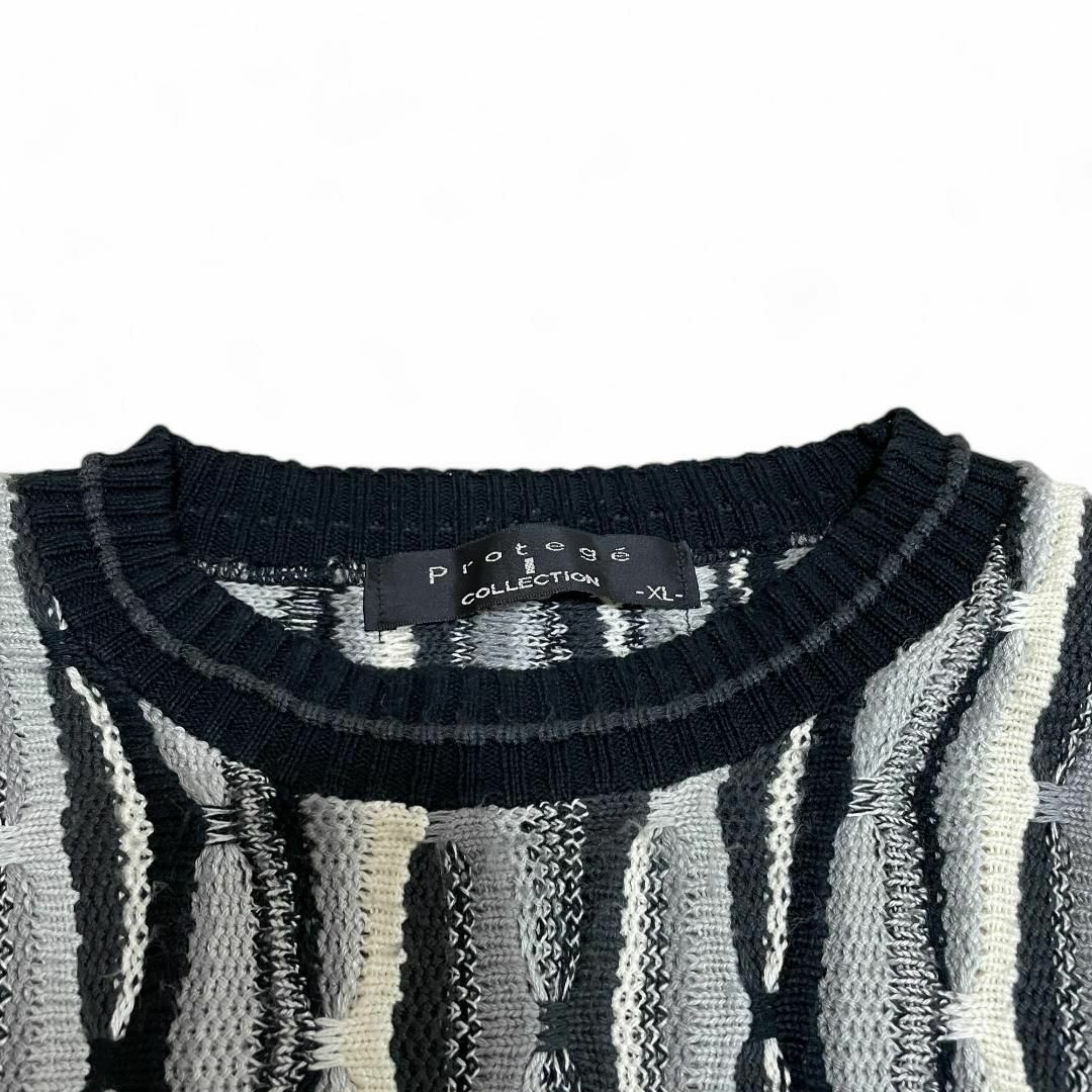 ART VINTAGE - 総柄3Dニットセーターストライプ古着メンズxl立体 ART VINTAGE - 総柄3Dニットセーターストライプ古着メンズxl立体