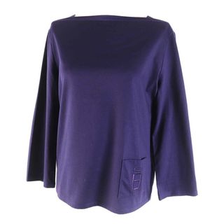 エルメス(HERMES)の極美品◎HERMES エルメス コットン H刺繍 ポケット付き スクエアネック カットソー／長袖Ｔシャツ パープル 34 フランス製 正規品 レディース(Tシャツ(長袖/七分))