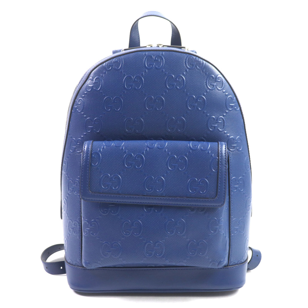 GUCCI - 極美品▼GUCCI グッチ 658579 GGエンボス バックパック レザー リュック・デイパック ブルー シルバー金具 保存袋付き イタリア製 メンズ