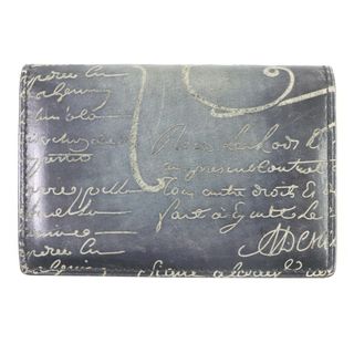 美品□Berluti ベルルッティ カリグラフィ スクリット パティーヌ コンパクト 名刺入れ レザーカードケース ブラック系 イタリア製 メンズ(名刺入れ/定期入れ)