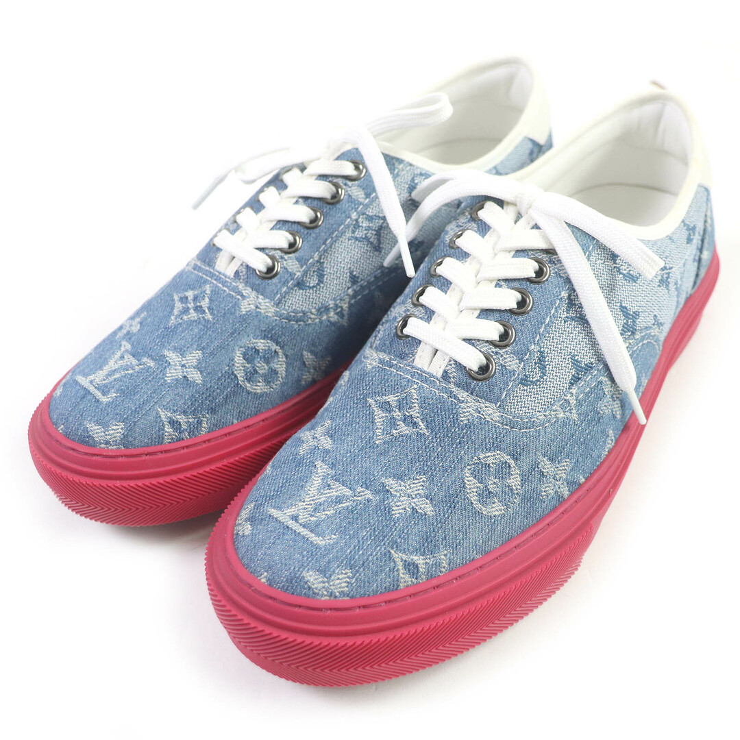 LOUIS VUITTON - 極美品□LOUIS VUITTON ルイヴィトン モノグラムデニム レザー レースアップ ローカットスニーカー インディゴブルー 6 イタリア製 メンズ