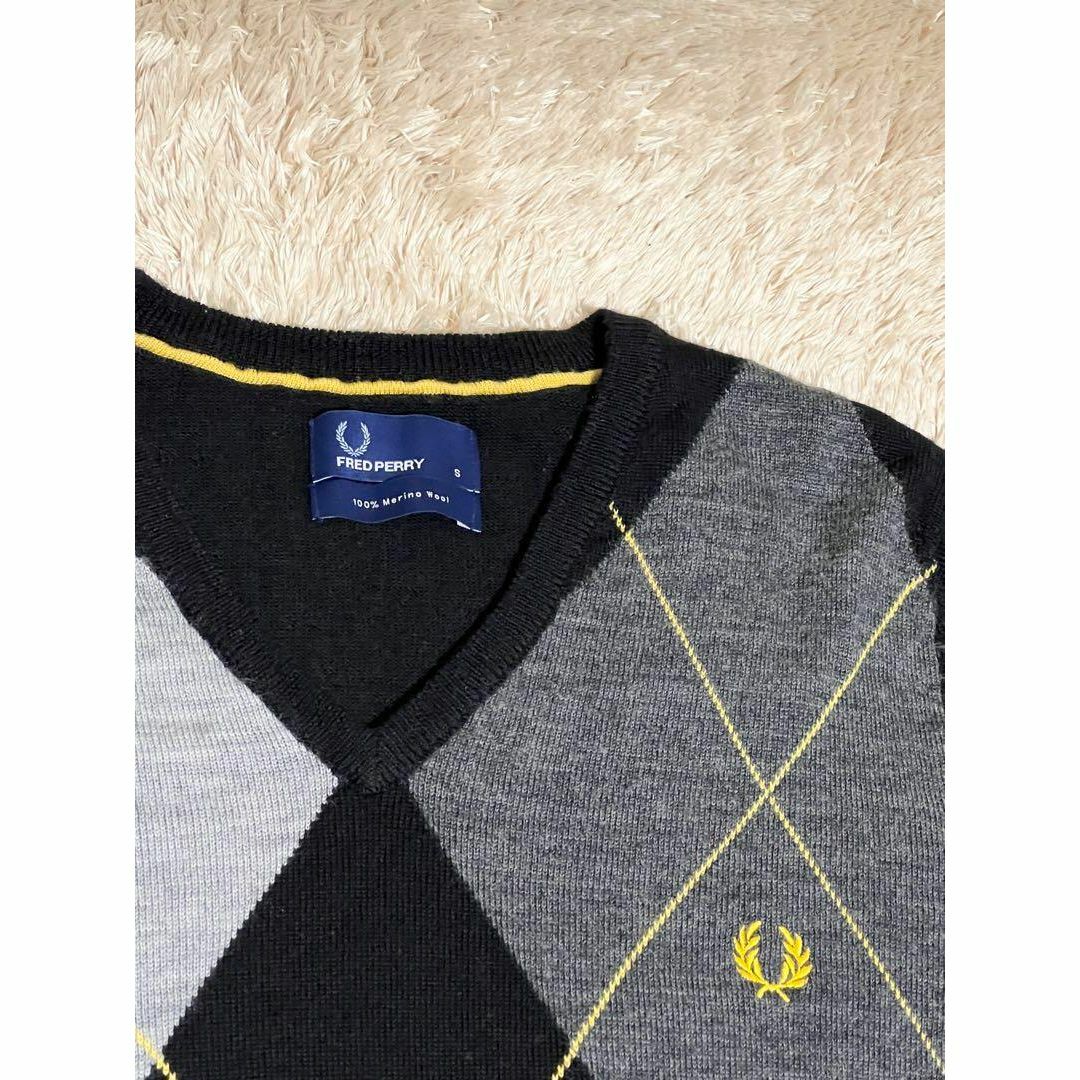 FRED PERRY - FRED PERRY S メリノウールVネックニット チェック FRED PERRY - FRED PERRY S メリノウールVネックニット チェック