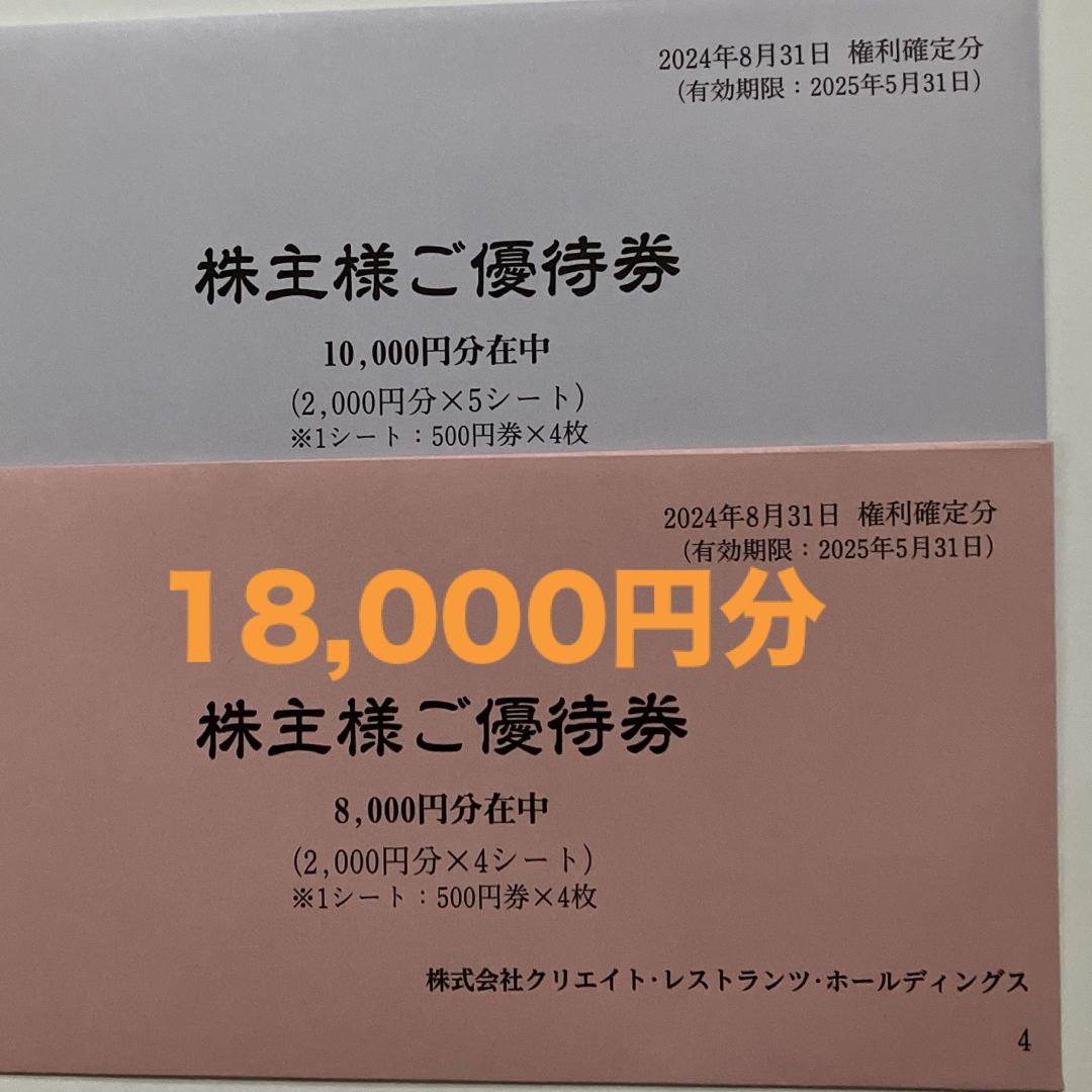 クリエイトレストランツ 株主優待券 18,000円 クリエイトレストランツ 株主優待券 18,000円