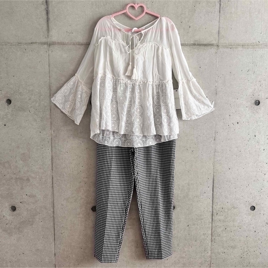 福袋 オンライン ZARA - ギンガム 白 ホワイト ブラウス ボヘミアン ☆ZARA☆ザラ シャツ+ブラウス(長袖+七分)
