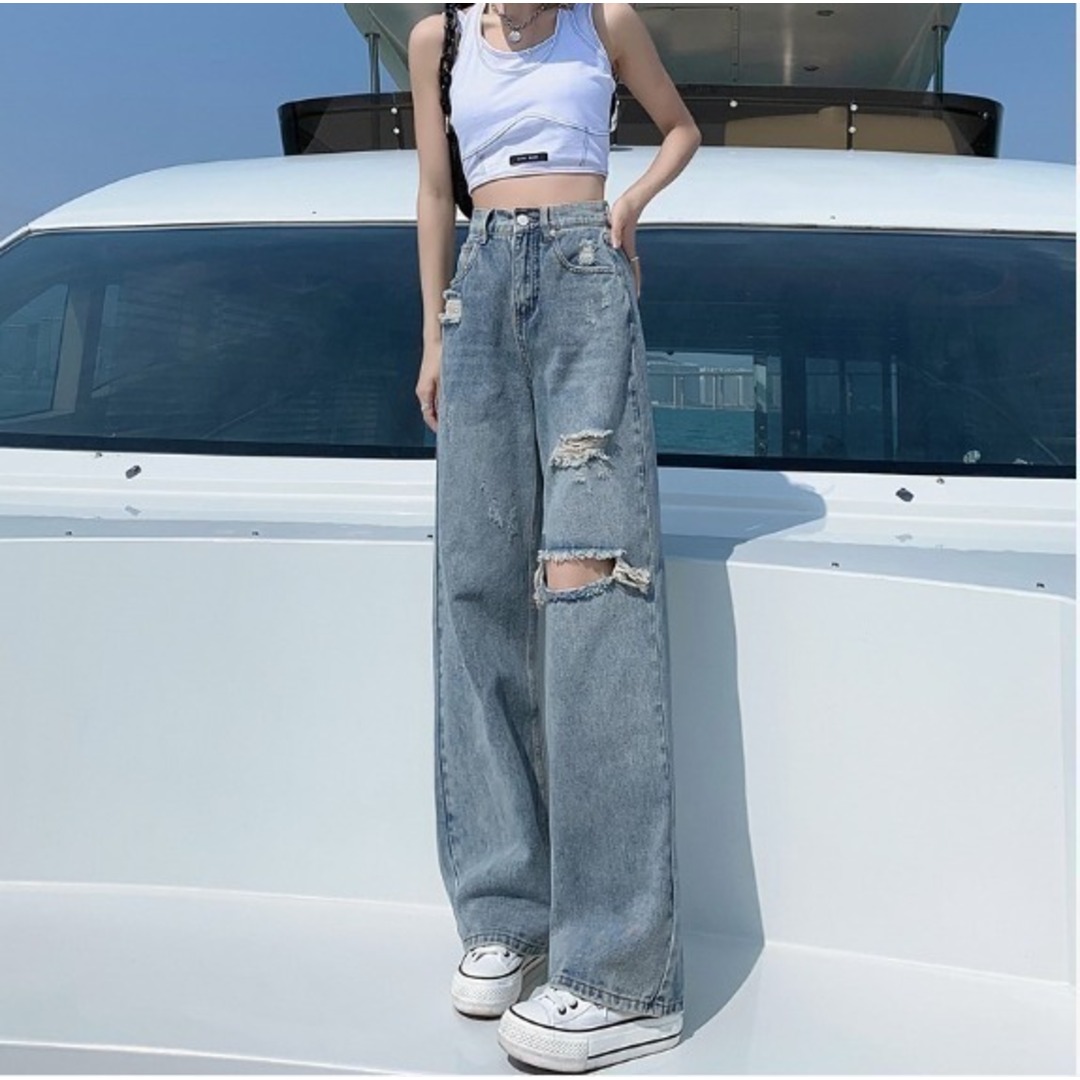 ダメージパンツ レディース ズボン ジーンズ　L パンツ デニム レディースのパンツ(デニム/ジーンズ)の商品写真