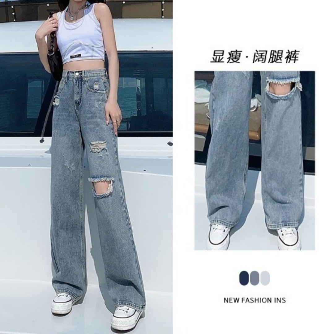 ダメージパンツ レディース ズボン ジーンズ　L パンツ デニム レディースのパンツ(デニム/ジーンズ)の商品写真