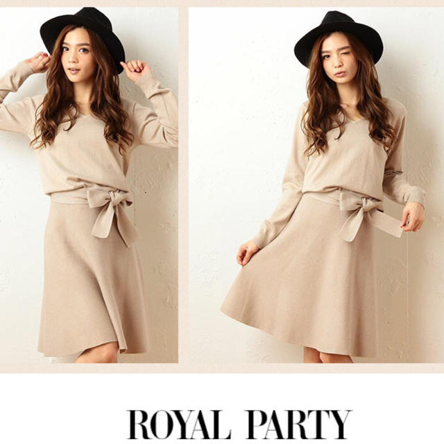 ROYAL PARTY(ロイヤルパーティー)の今期新品 ウエストリボンニットフレアワンピース  ロイヤルパーティー レディースのワンピース(ひざ丈ワンピース)の商品写真