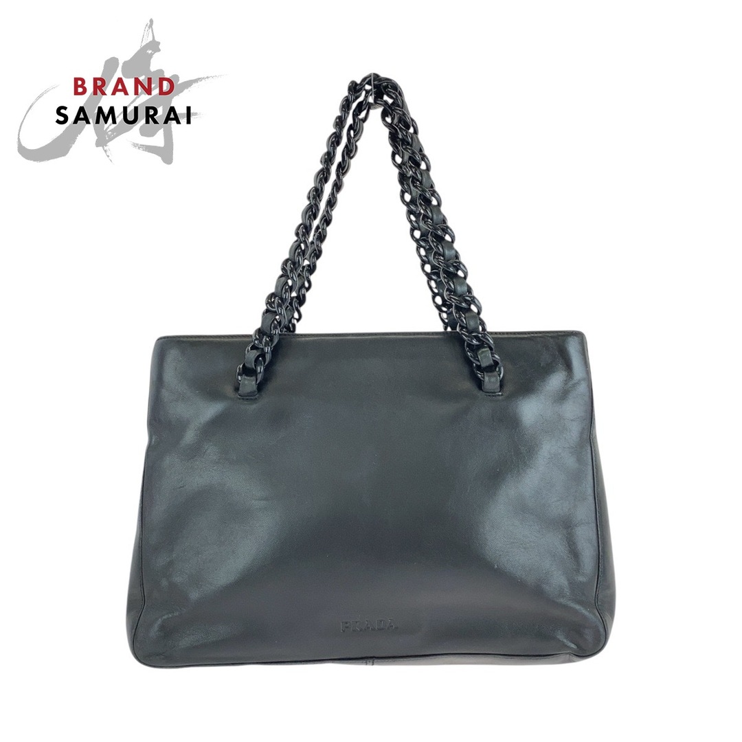 PRADA - 美品 PRADA プラダ プラチェーン ブラック シルバー金具 レザー /プラスチック トートバッグ ハンドバッグ レディース 409057 【中古】
