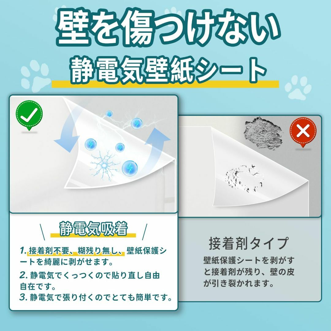 猫 壁紙保護シート 静電気吸着 (幅60cm×長さ100cm) 透明 壁保護 猫 壁紙保護シート 静電気吸着 (幅60cm×長さ100cm) 透明 壁保護