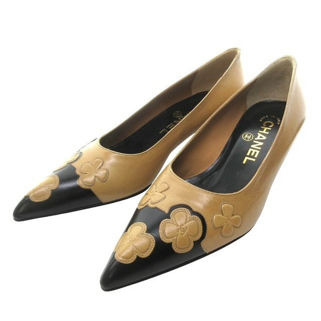 CHANEL バイカラー パンプス ベージュ 黒 約22.5㎝ IBO57 CHANEL バイカラー パンプス ベージュ 黒 約22.5㎝ IBO57