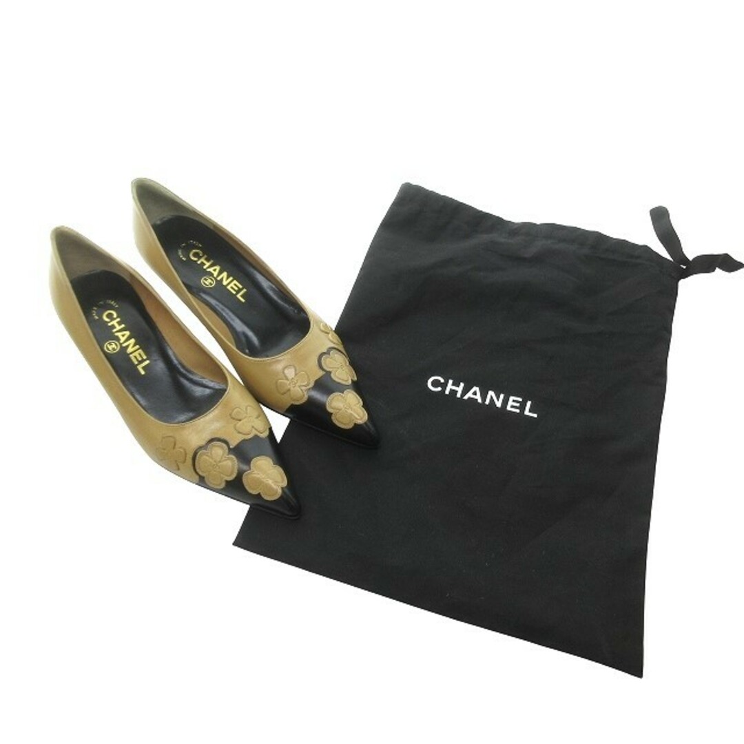 CHANEL バイカラー パンプス ベージュ 黒 約22.5㎝ IBO57 CHANEL バイカラー パンプス ベージュ 黒 約22.5㎝ IBO57