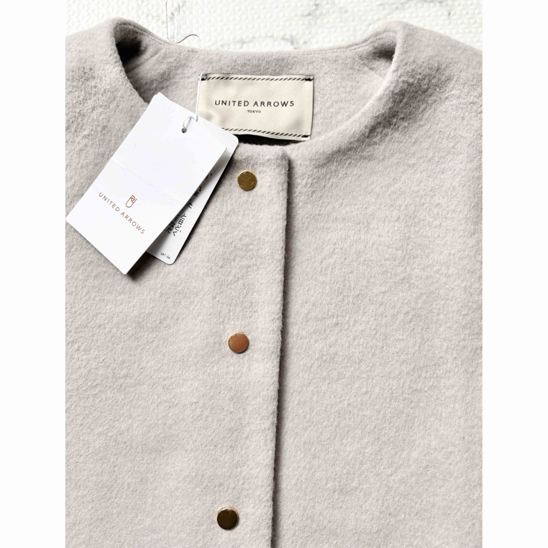 新品】UNITED ARROWS ペプラム ショート コート グレージュ 新品】UNITED ARROWS ペプラム ショート コート グレージュ