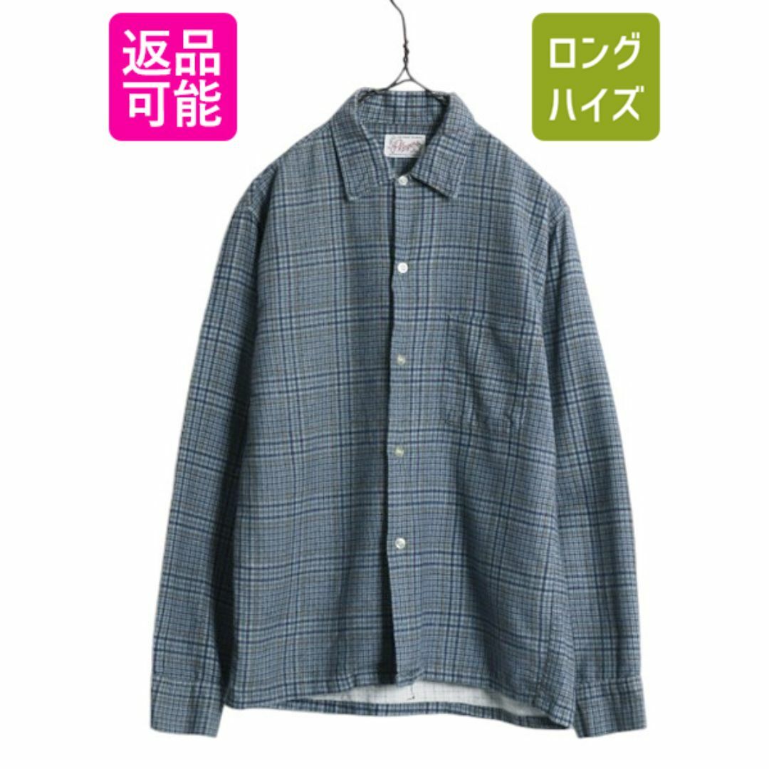 60s ☆ チェック プリント フランネル 長袖 シャツ メンズ S 60s ☆ チェック プリント フランネル 長袖 シャツ メンズ S