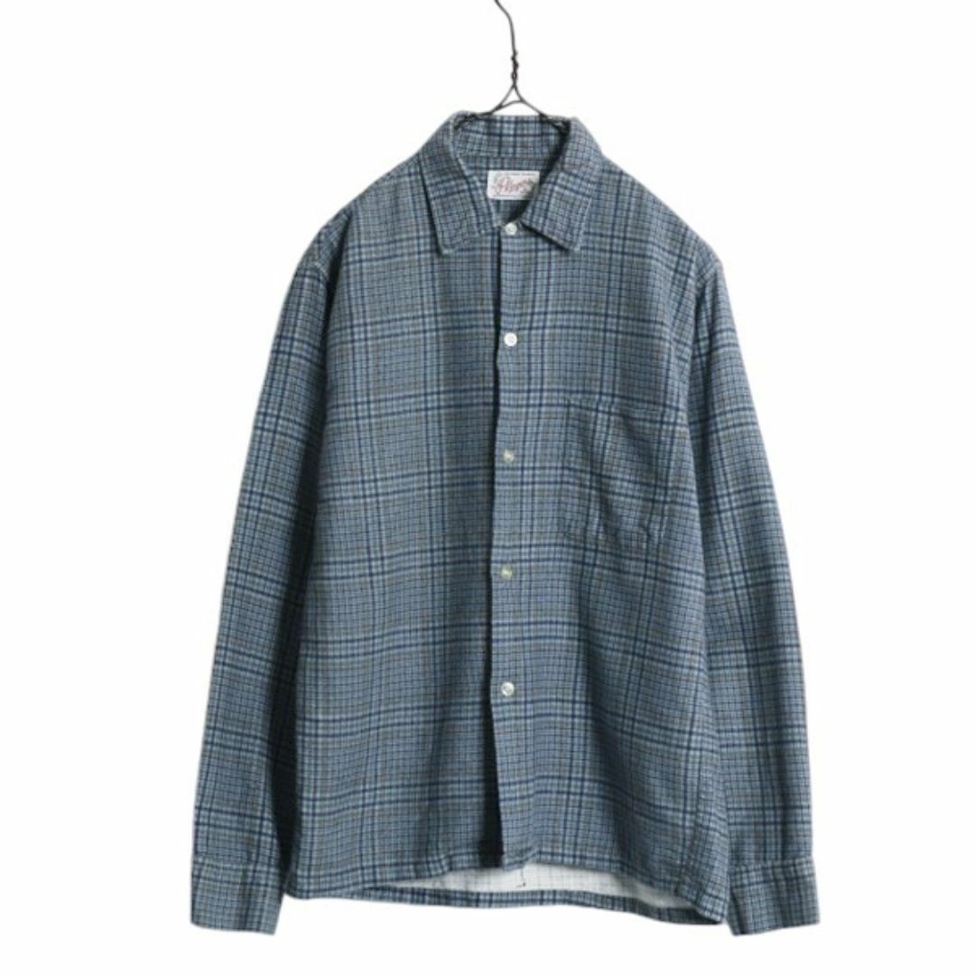 60s ☆ チェック プリント フランネル 長袖 シャツ メンズ S 60s ☆ チェック プリント フランネル 長袖 シャツ メンズ S
