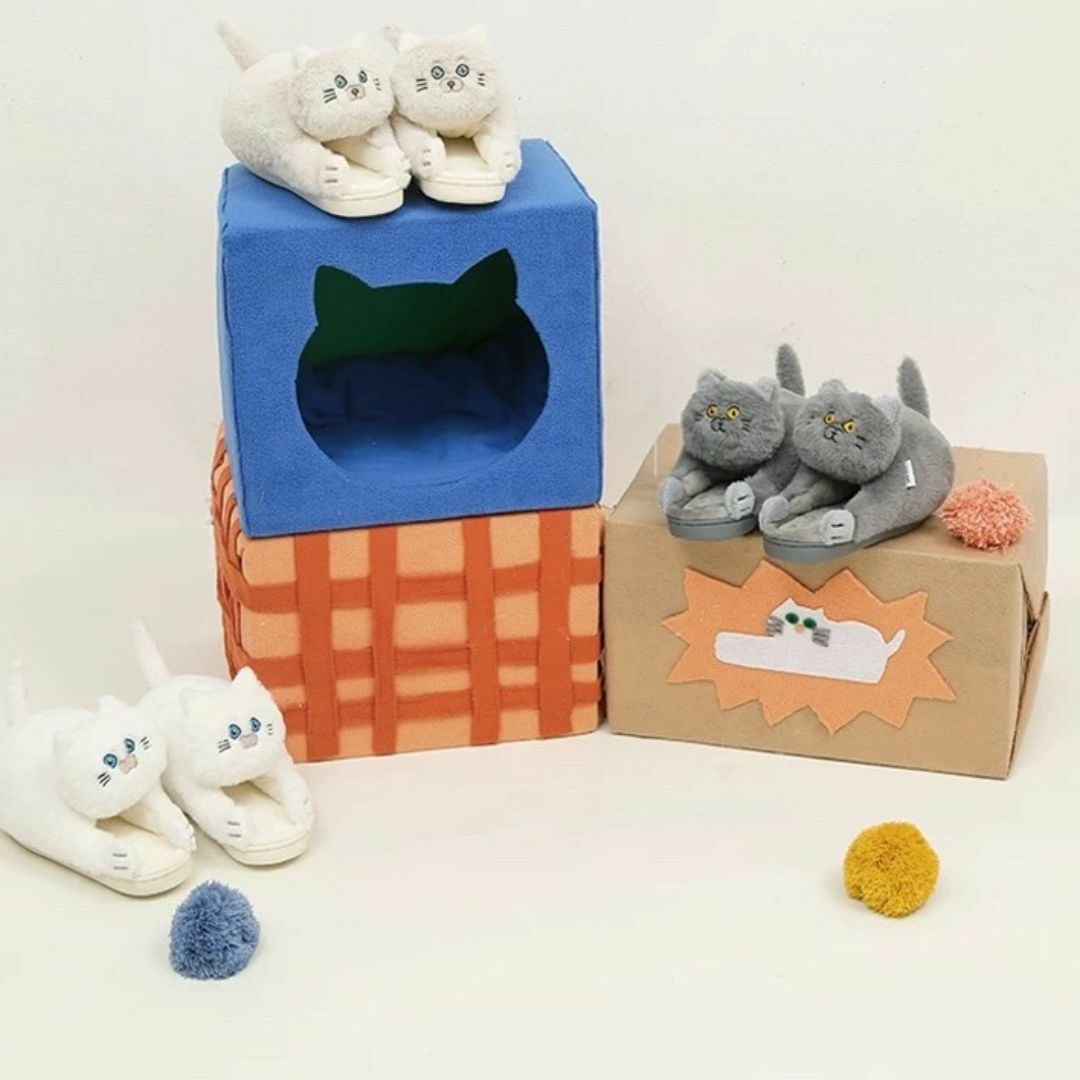 BIRTHDAY BASH - Yunduo ねこモチーフ ふわふわスリッパ ルームシューズ 厚底 猫