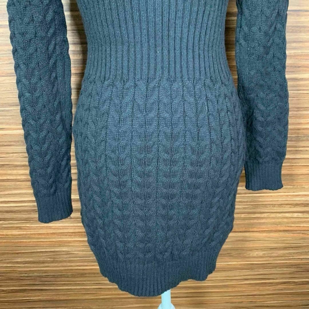 SHEIN(シーイン)のSHEIN シーイン ニット ワンピース 38/M 黒 ブラック 長袖 無地 レディースのワンピース(ひざ丈ワンピース)の商品写真
