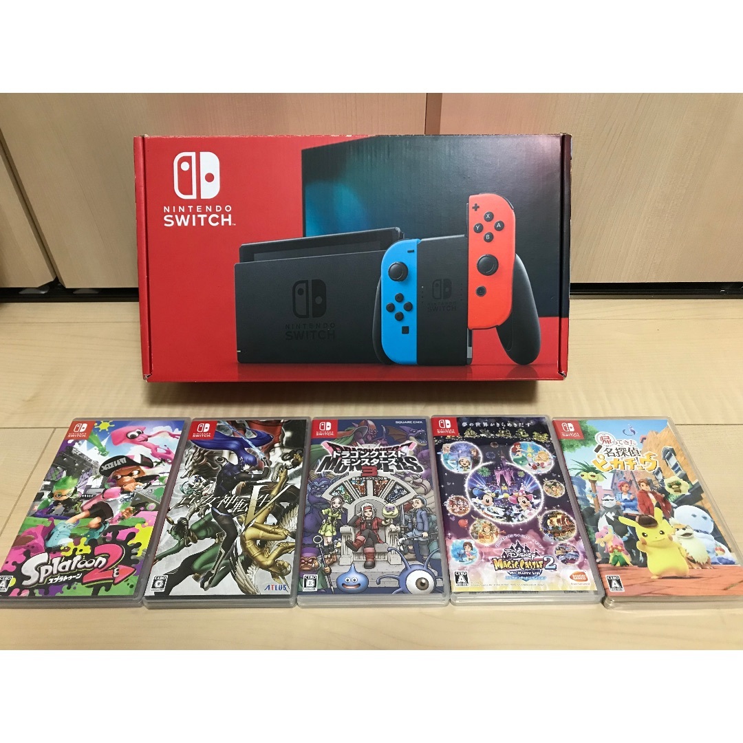 Nintendo Switch - お得✨ バッテリー強化Switch本体一式＋ソフト5本付✨