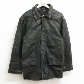 L★古着 長袖 レザー ジャケット メンズ 90年代 90s 黒 ブラック 24nov20 中古 アウター 革ジャン 皮ジャン(ダッフルコート)