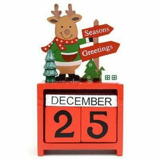 カウントダウンカレンダー クリスマス　木製 赤いヘラジカ 卓上オーナメント(置物)