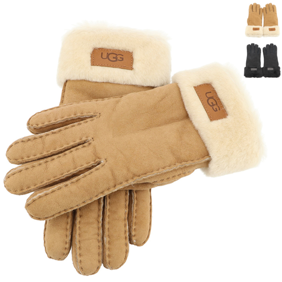 M】UGG アグ/レザー手袋/シープスキンリボングローブ/ブラック 交し M】UGG アグ/レザー手袋/シープスキンリボングローブ/ブラック 交し