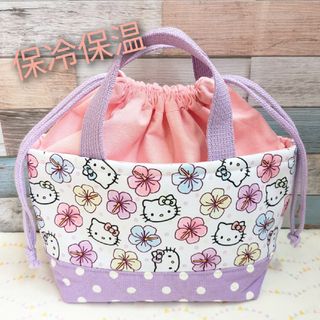 ハローキティ(ハローキティ)のサンリオ　保冷保温　キティ　ミニトート　巾着トート　お弁当袋　ハンドメイ(ランチボックス巾着)