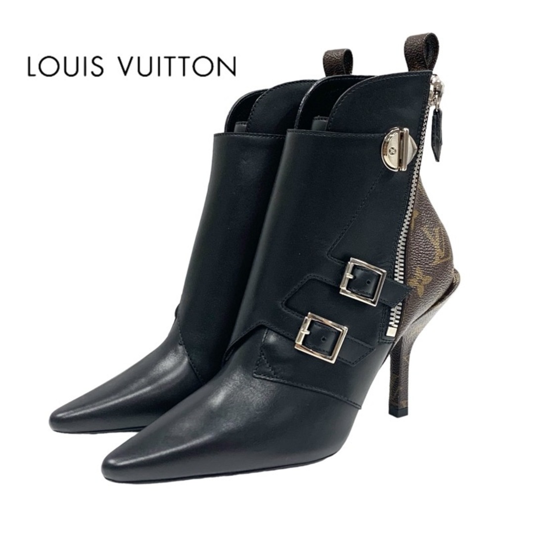 LOUIS VUITTON - ルイヴィトン LOUIS VUITTON ジャネットライン モノグラム ブーツ ショートブーツ 靴 シューズ レザー ブラック ブラウン 黒 未使用 アンクルブーツ ベルト