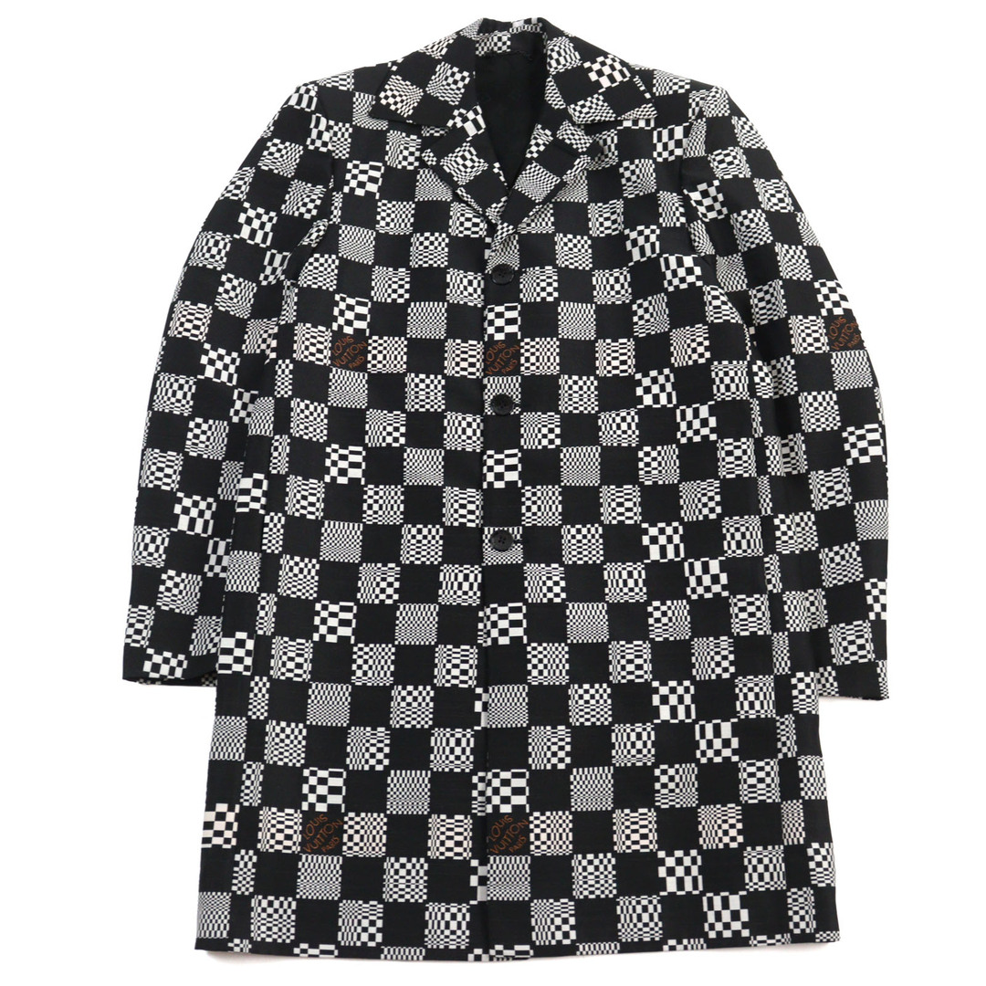 LOUIS VUITTON - 極美品○LOUIS VUITTON ルイヴィトン 21AW HKC71W ディストーテッドダミエ チェスターコート ブラック ホワイト 50 イタリア製 正規品 メンズ