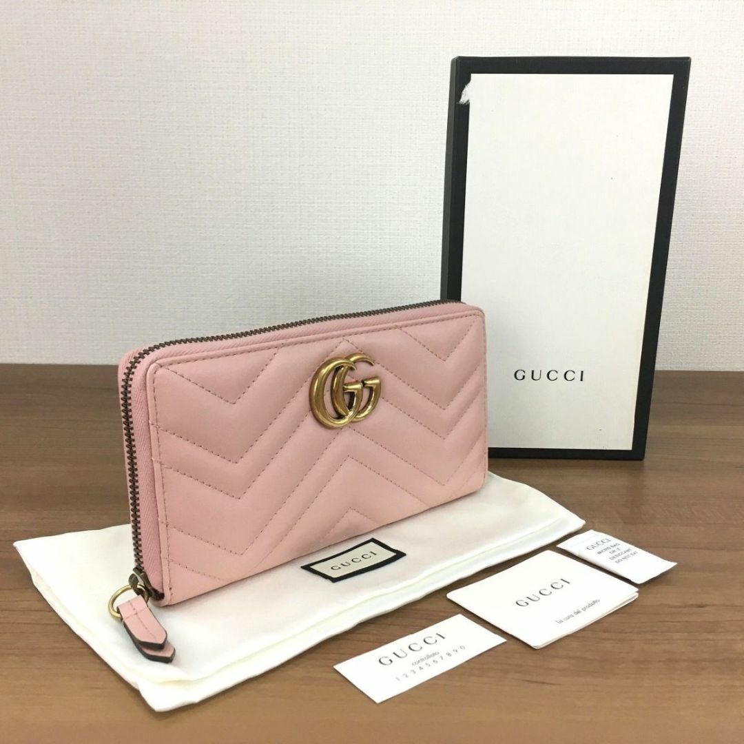 GUCCI - 送料込み！ 未使用品 GUCCI ジップラウンドファスナーウォレット 443123 ライトピンク レザー 383