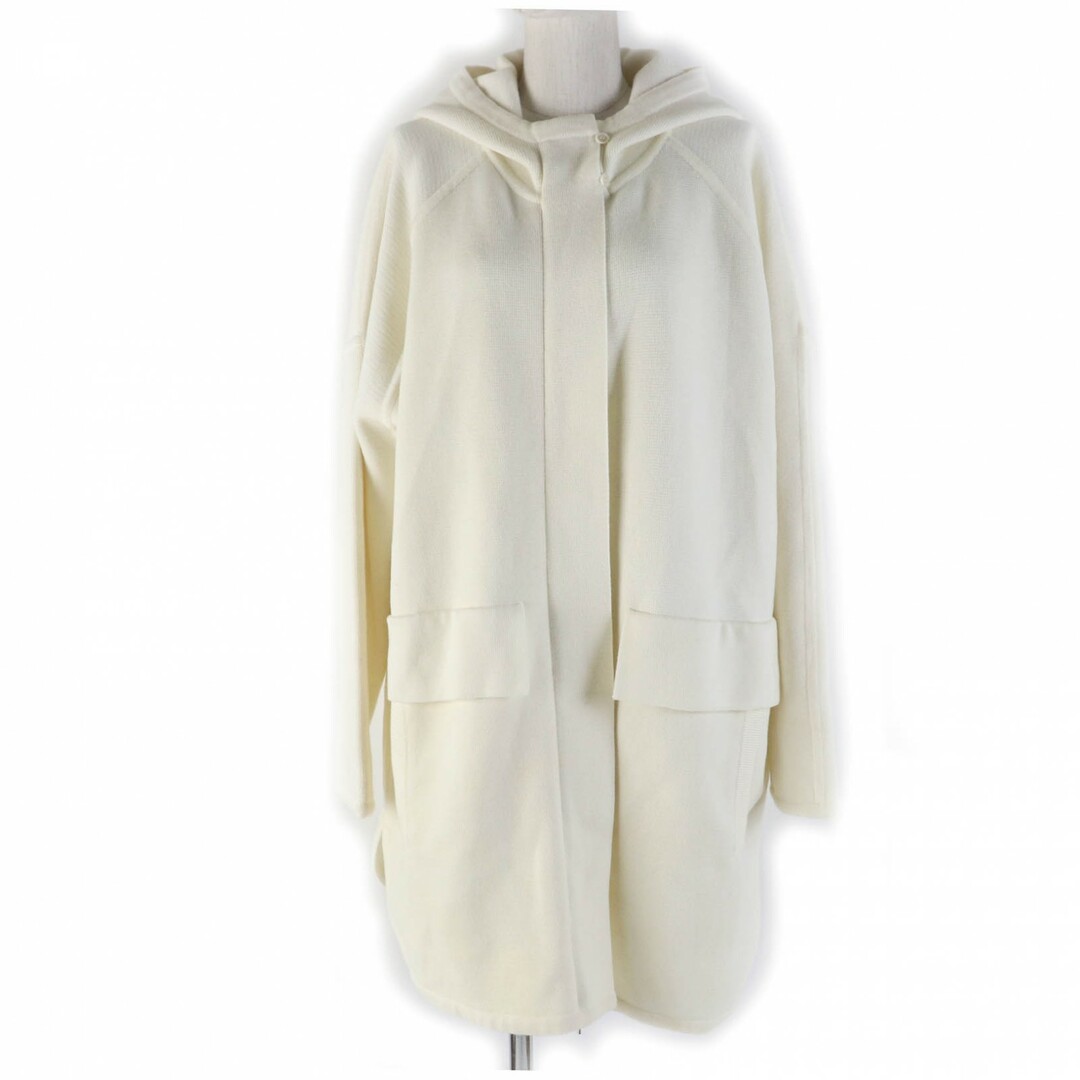 Max Mara - 極美品☆Max Mara マックスマーラ 21AW バージンウール オーバーシルエット フード付 コート カーディガン アイボリー M 正規品 レディース