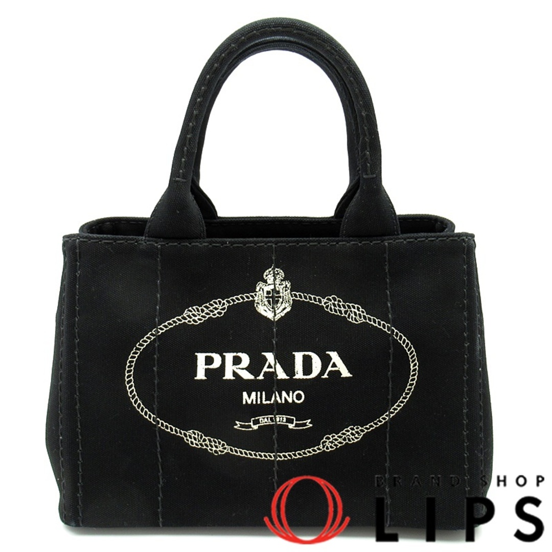 PRADA - プラダ カナパトートTPM  1BG439 キャンバス レディーストートバッグ ブラック【中古】