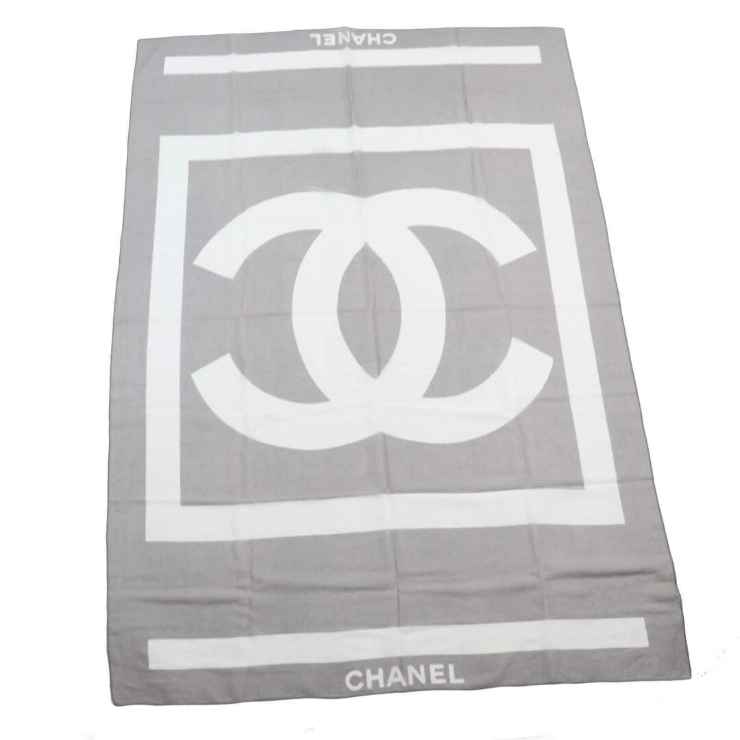 CHANEL - 美品◎CHANEL シャネル ヴィンテージ コットン BIGココマーク ロゴ ショール／ストール グレー ホワイト フランス製 レディース