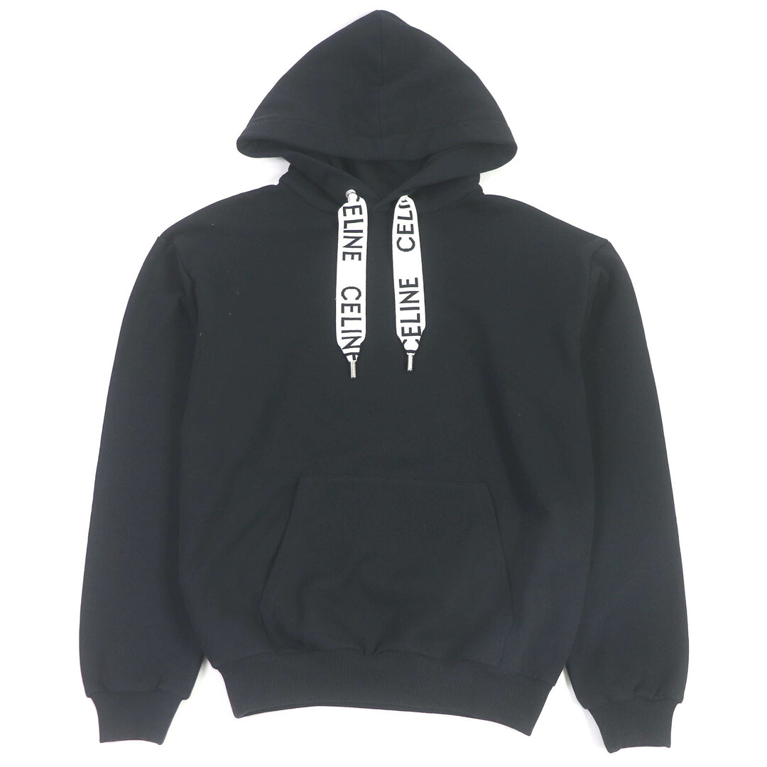 CELINE - 極美品□CELINE セリーヌ 2Y468052H コットン100％ ロゴドローコード プルオーバー フーディー パーカー ブラック XS イタリア製 正規品 メンズ
