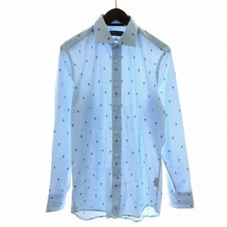 ハイドロゲン(HYDROGEN)のHYDROGEN カジュアルシャツ 長袖 ストライプ ロゴ M 水色 白 紺(シャツ)