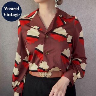 グリモワール(Grimoire)のvintage ヴィンテージ レトロ古着 総柄オープンカラーシャツブラウス 長袖(シャツ/ブラウス(長袖/七分))