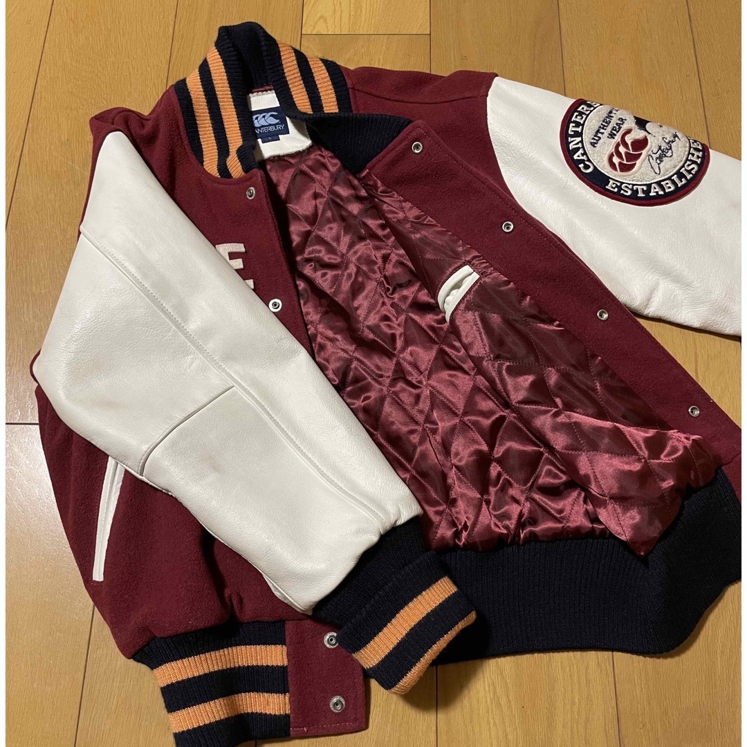 カンタベリー 袖革 スタジャン エンジx白の通販 by ひで's shop カンタベリー 袖革 スタジャン エンジx白の通販 by ひで's shop