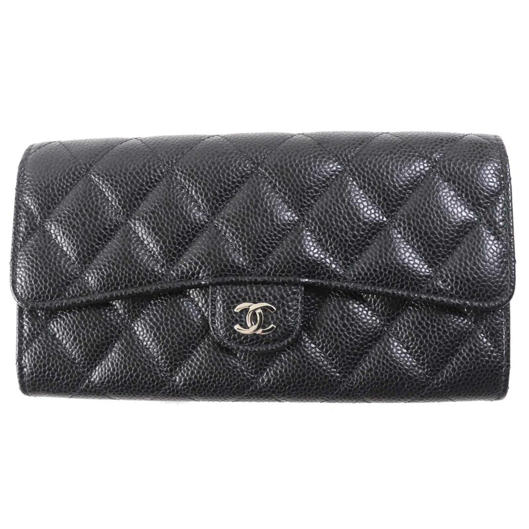 CHANEL - 極美品◎CHANEL シャネル AP0241 マトラッセ クラシック ロング フラップ ウォレット キャビアスキン 長財布 ブラック シルバー金具 スペイン製 レディース
