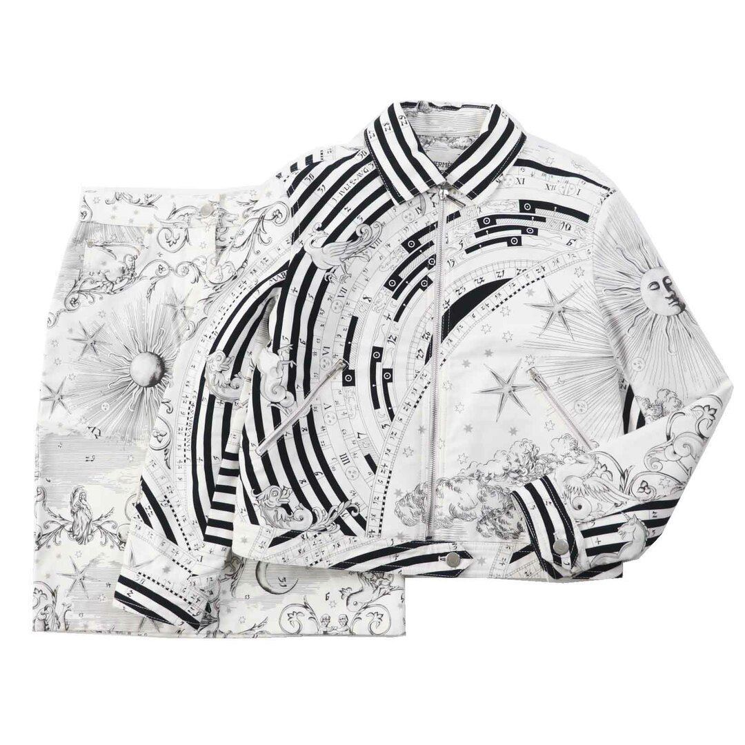 HERMES - 未使用品◎HERMES エルメス 23AW 3H0258DU/3H0353DI Astrologie Remix コットン セットアップ ホワイト ブラック 34・34 イタリア製 正規品 レディース