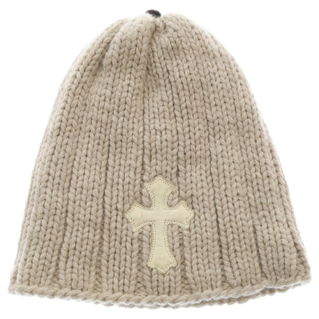 Chrome Hearts - CHROME HEARTS クロムハーツ CASHMERE CROOS PATCH BEANIE カシミア ビーニー レザークロスパッチ クロスボール付き ビーニー ニットキャップ ニット帽 ベージュ