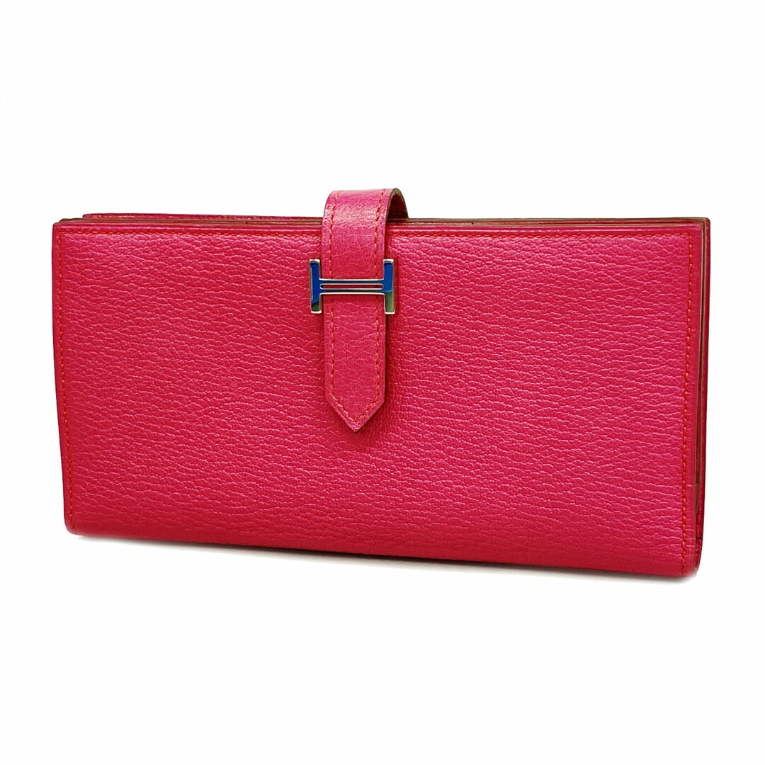 HERMES - 【4td3244】エルメス 長財布 ベアンスフレ シェーブル ローズショッキング シルバー金具 □M刻印【中古】レディース