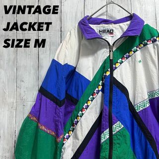 レディースヴィンテージ古着　HEAD 刺繍ロゴ切替カラーナイロンジャケット　M(ブルゾン)