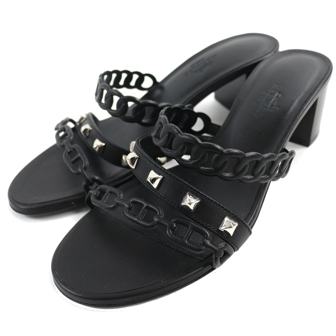 HERMES - 未使用品△HERMES エルメス 201068Z アジャッチオ シルバー金具 メドールスタッズ シェーヌダンクル レザー ミュール サンダル ブラック 36 箱・保存袋付き イタリア製 レディース 大人気 オススメ◎