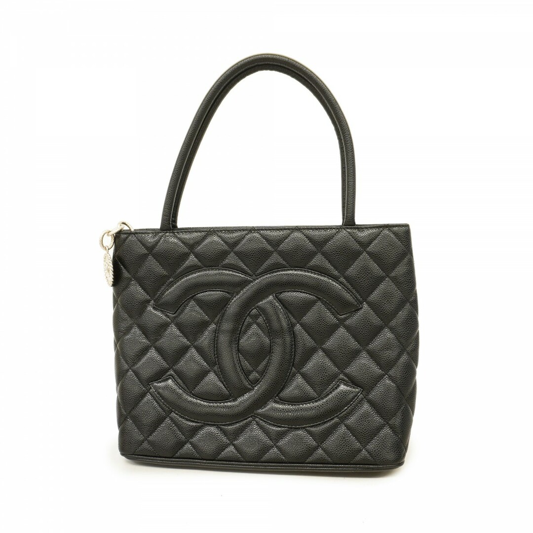CHANEL - 【4td3694】シャネル トートバッグ 復刻トート キャビアスキン ブラック シルバー金具【中古】レディース
