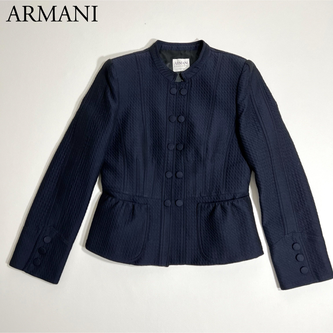 美品 ARMANI COLLEZIONI アルマーニ ノーカラージャケット 38 美品 ARMANI COLLEZIONI アルマーニ ノーカラージャケット 38