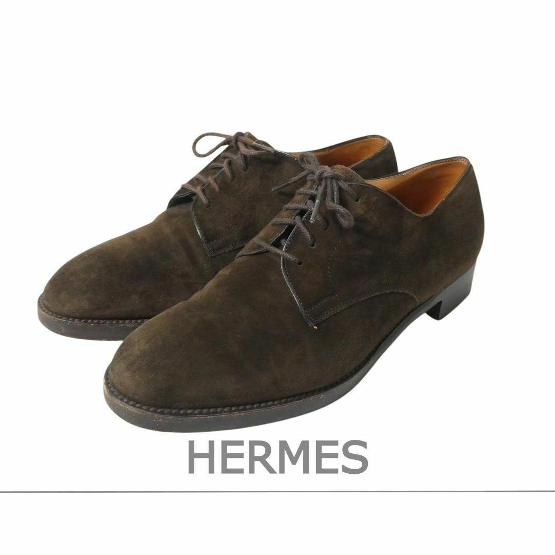 HERMES スエード プレーントゥ レースアップ ローファー 革靴 靴 HERMES スエード プレーントゥ レースアップ ローファー 革靴 靴